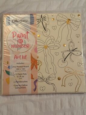 Paint by Number Art Kit - Bows Design - Includes numbered canvas & paint pots